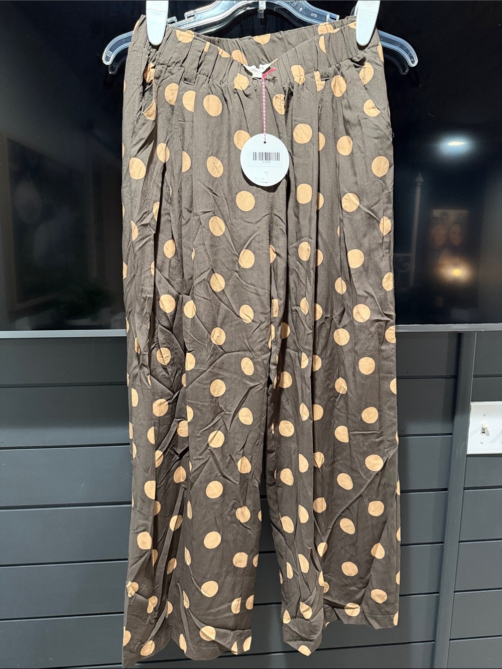 Umgee Brown Wide-Leg Pants with Tan Polka Dots